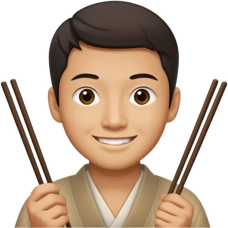 Asian man with really small eyes holding chopsticks emoji