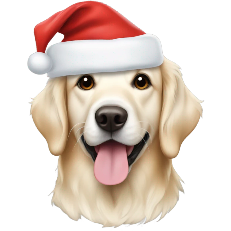 English cream retriever with Santa hat emoji