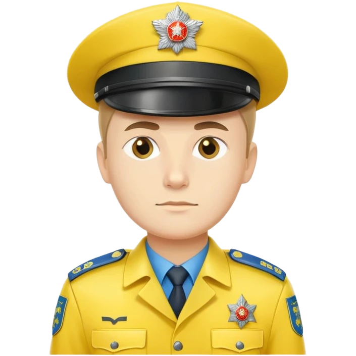 Russian police officer with bright yellow hat and yellow uniform, standing at attention emoji
