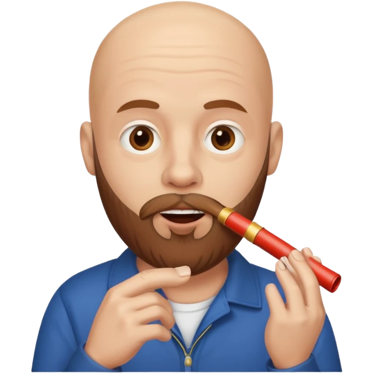 Bald white man with brown beard playing a kazoo emoji