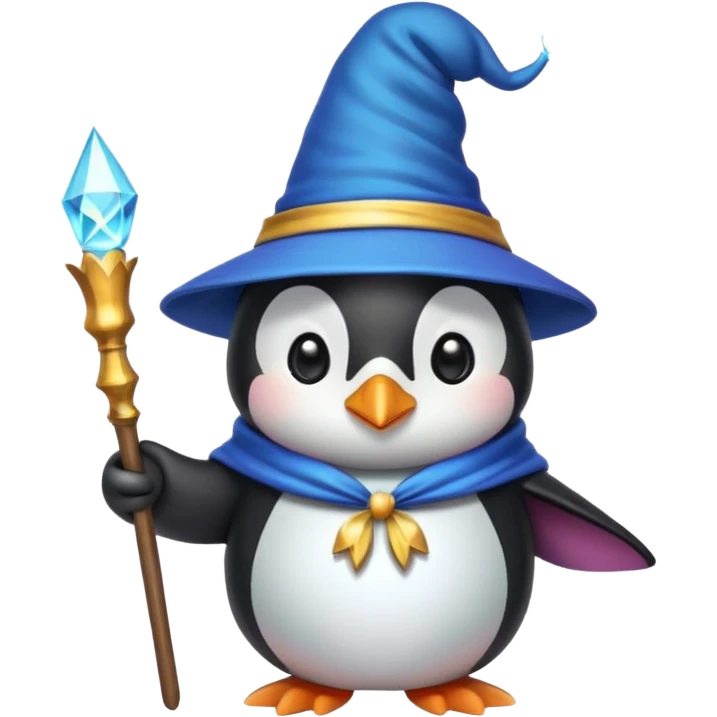 cute colorful penguin wizard with magical hat and wand emoji