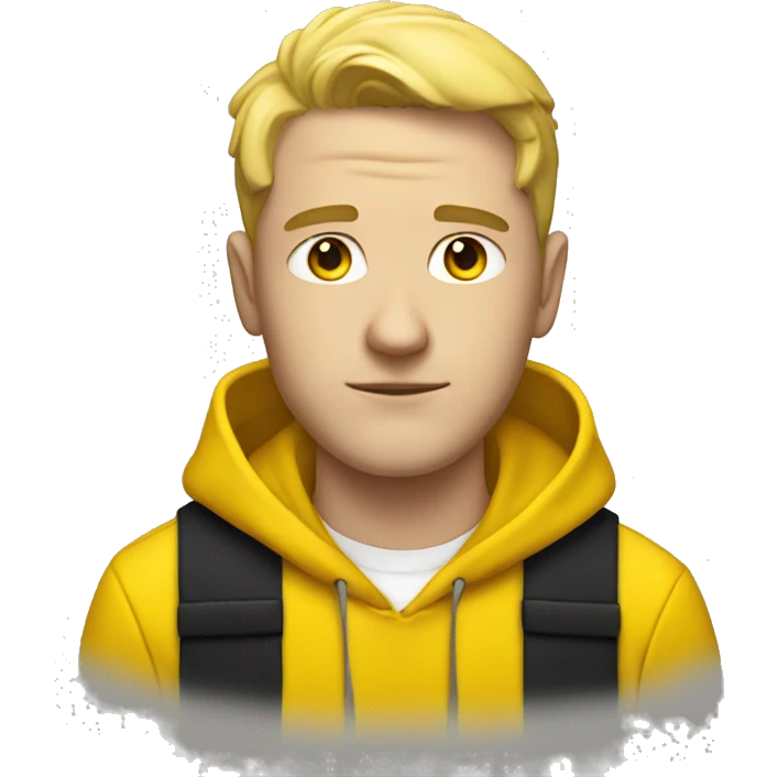 White cool guy in yellows hoodie with black ribbon over the shoulder emoji