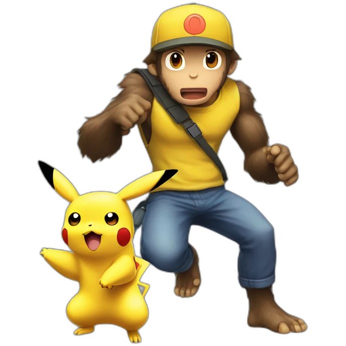Pikachu attaque un chimpanzé avec le pouvoir d'extermination emoji