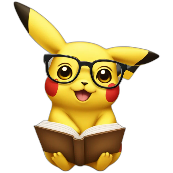 pikachu as a philosopher holding a book wearing glasses emoji