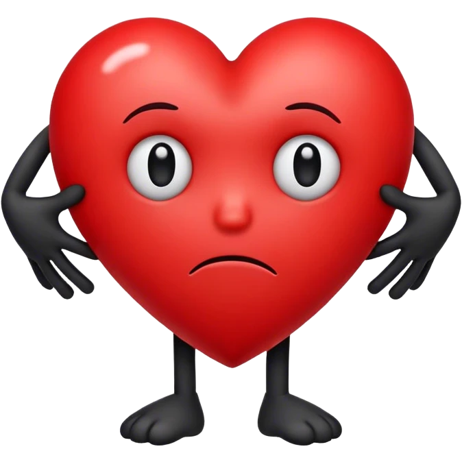 Red heart with a sad face in the center and black hands and legs  emoji