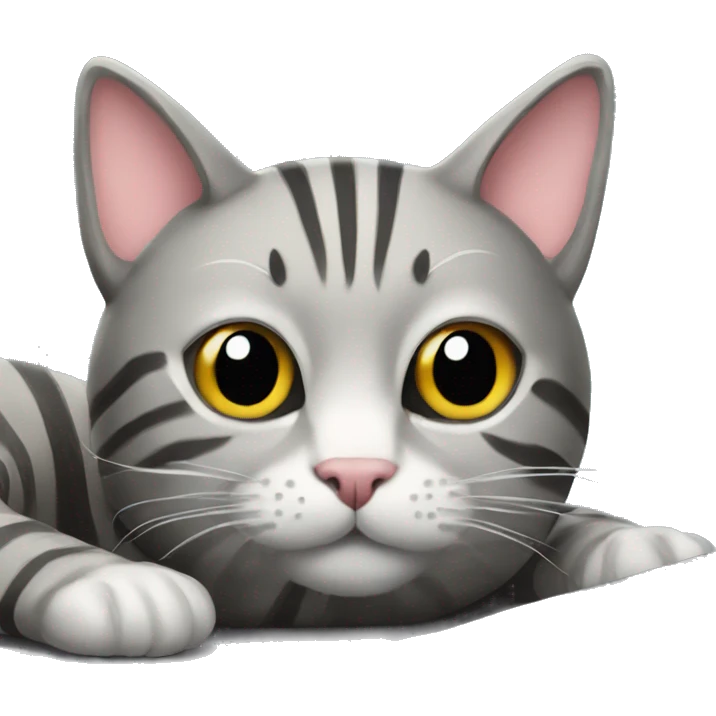 A striped grey cat is lying on the keyboard of the computer emoji