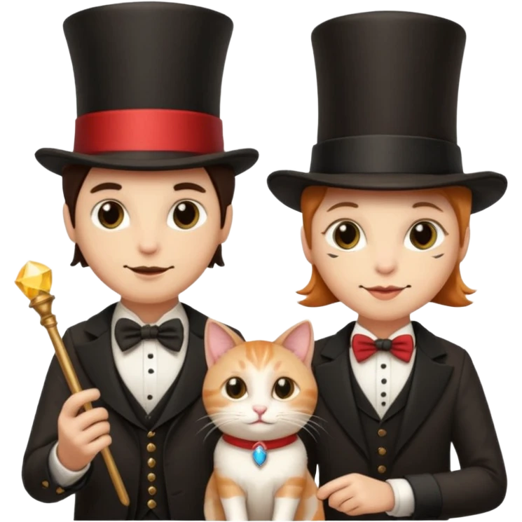 magician couple and their pet cat emoji