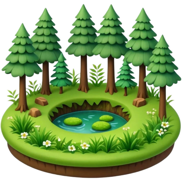 small circular forest clearing with tall trees and grass, miniature world emoji