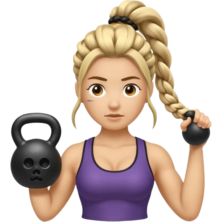 Una Kettlebell con la parte delantera con una vikinga que sea mujer con trenzas emoji