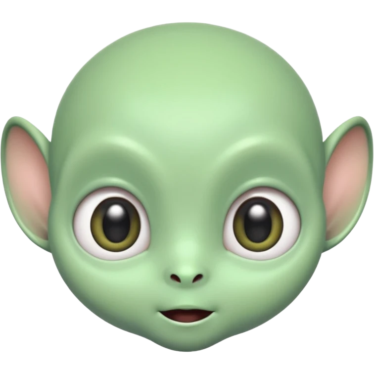 ortrait of a cute alien with round head, big shiny eyes, pastel green skin, small antennae, friendly expression, cartoon style emoji