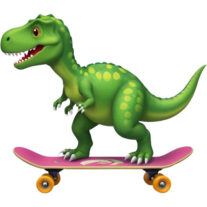 Dinosaur on a skateboard but the skateboard is a circle around the dinosaur emoji