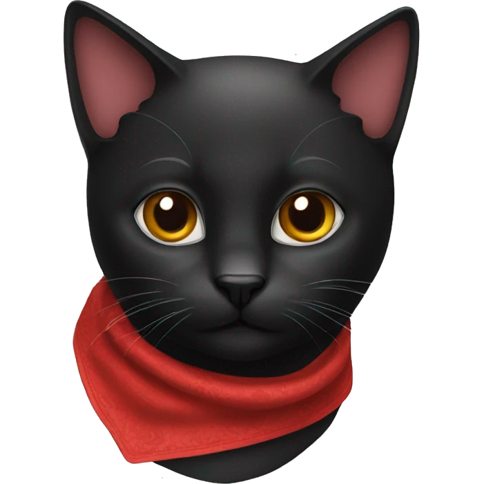 a black cat, it is wearing a red solid bandana around its neck emoji