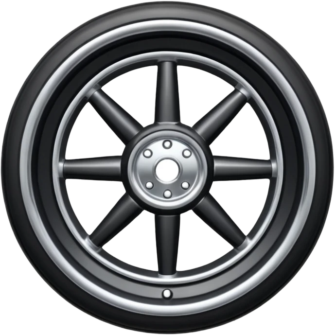 Front-view wheel, perfectly symmetrical, 6-8 short thick spokes, very wide heavy outer rubber rim, simple clean design, centered. emoji