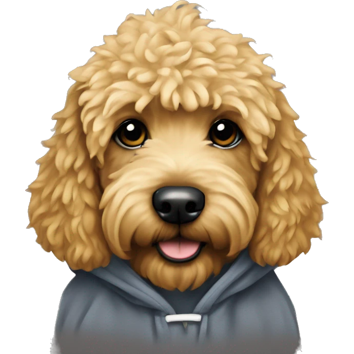 Mini golden doodle with hoodie emoji