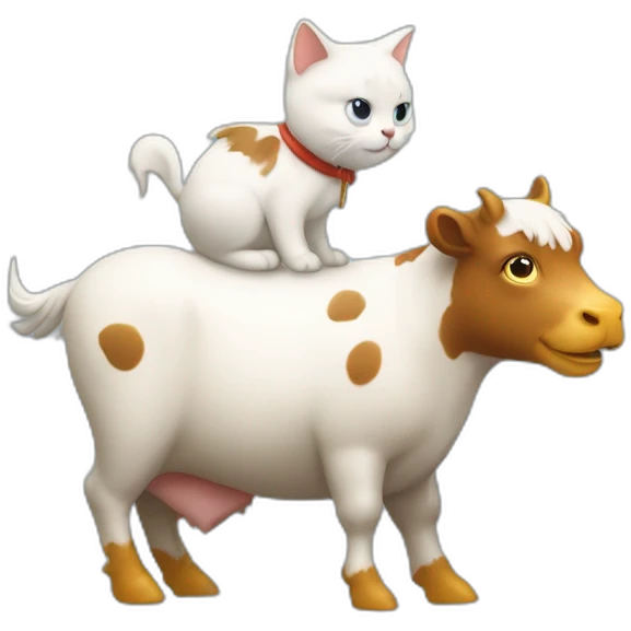 Un chat sur une vache sur une poule emoji