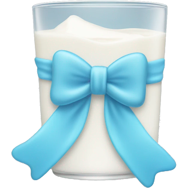 Glass of milk with a baby blue bow around it emoji
