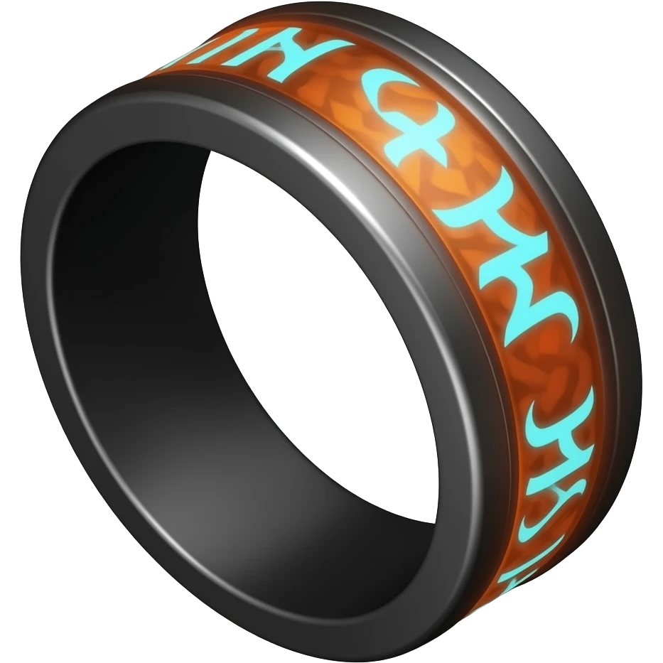 Black ring with glowing orange and blue runes emitting orange and grey glow emoji