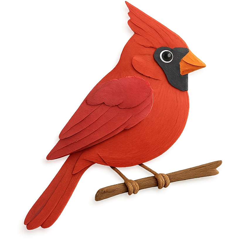cardinal sitting on a branch, delicate paper layers, expressive eye, naturalistic pose emoji
