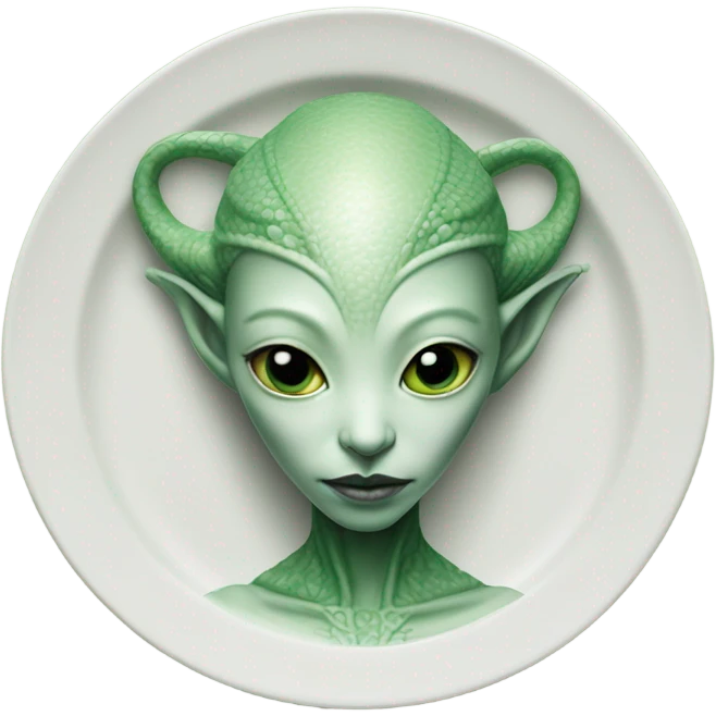 Photo realistic, alien female green,  on white china dragon infinite story emoji