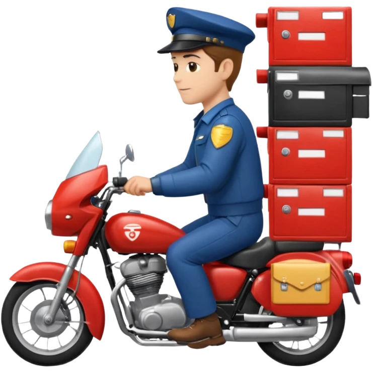 پستچی سوار بر موتور که نیم رخ چهره اش معلوم باشه و پشت موتور چندتا جعبه پست باشه رنگ پوست پستچی سفید باشه emoji