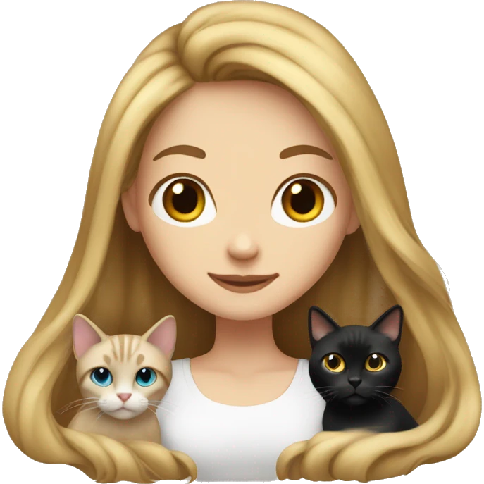 Long hair white girl with 2 cats  one brown and one black emoji