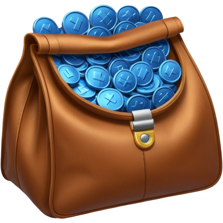 blue coins inside a brown leather bag  emoji