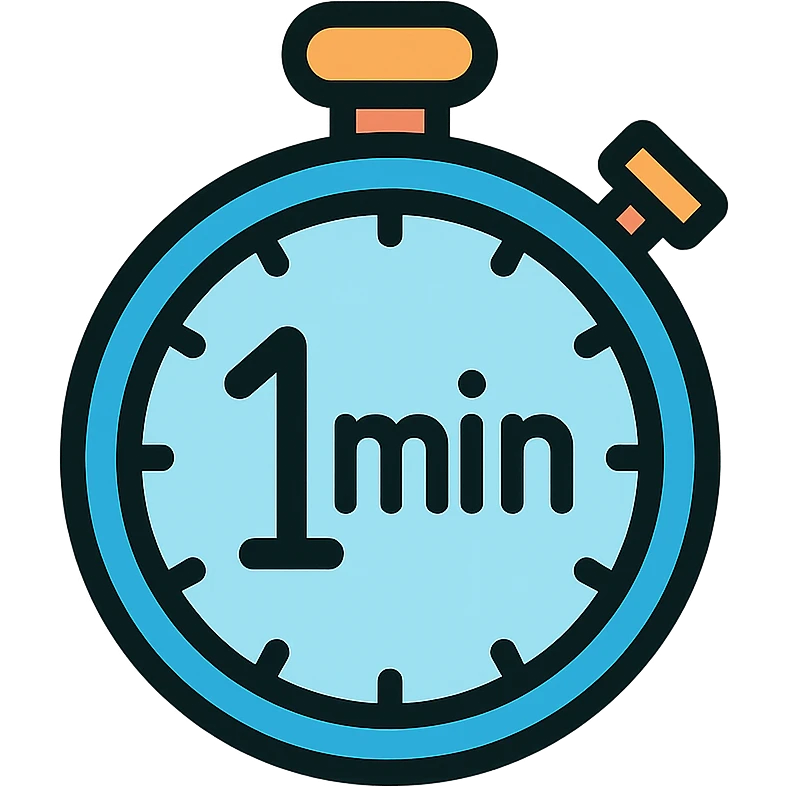 stopwatch with a large 1min text in the center, visually balanced, icon style emoji