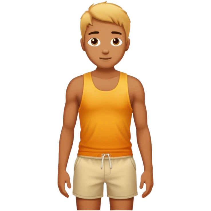 sunbrun eventho person used sunscreen - a parson in beach shorts, but with a sunburn and outline of a tanktop emoji