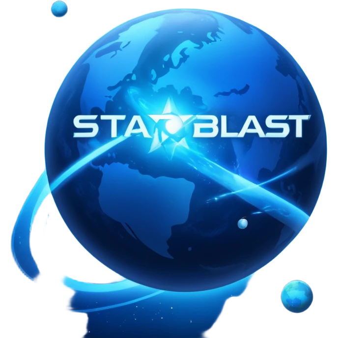 The image is a sci-fi poster with glowing blue text that reads “STAR BLAST.” A bright blue planet or star glows at the bottom, giving the design a futuristic, space-themed look. emoji
