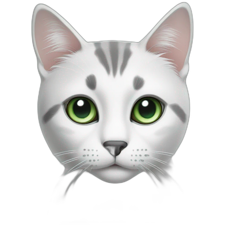 Grey and white cat with a black dot in the nose and green eyes emoji