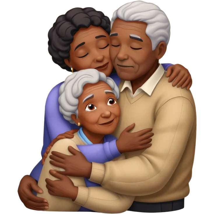 Old black woman and black man hugging on the floor emoji
