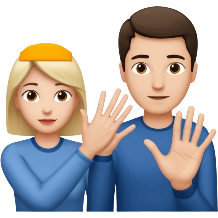 Man face behind women with her hands reaching i front of her emoji