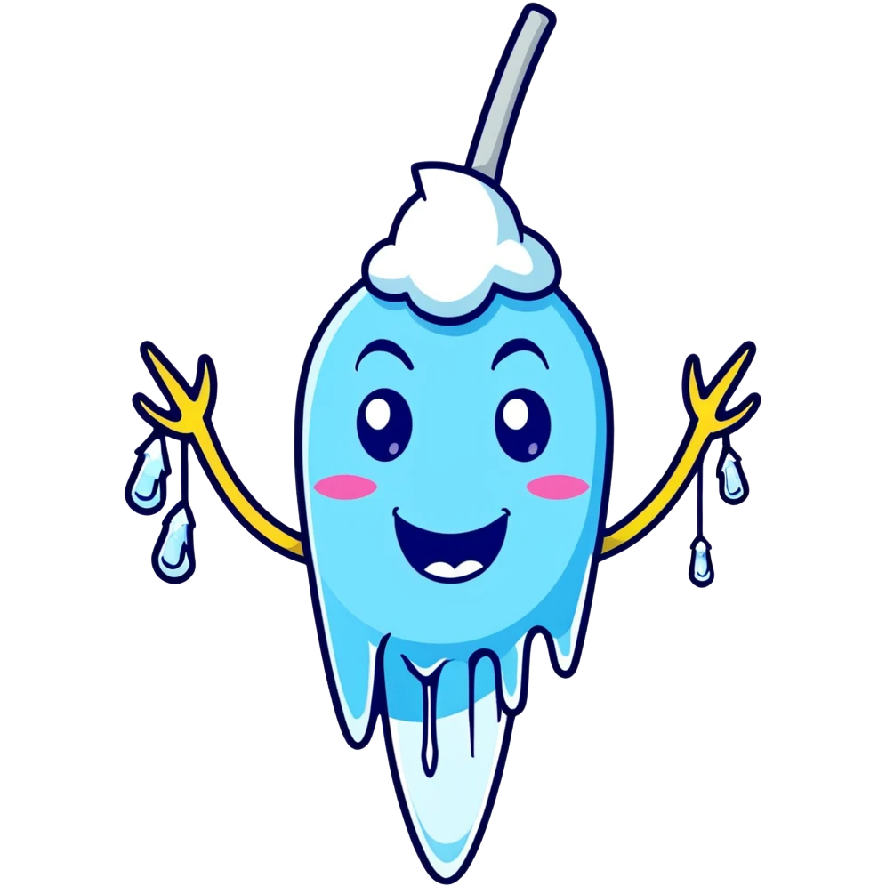 Cartoon character with blue face, frozen icicles, chattering teeth, freezing expression emoji