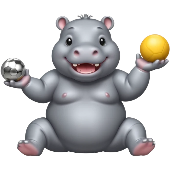 a Circus cute hippo juggling two metal ball emoji