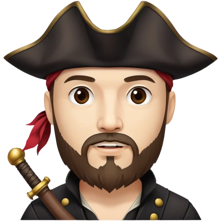 "- Nam
- 35 tuổi
- Da trắng
- Râu quai nón nâu
-  Cướp biển caribe
- đội mũ cướp biển màu đen emoji