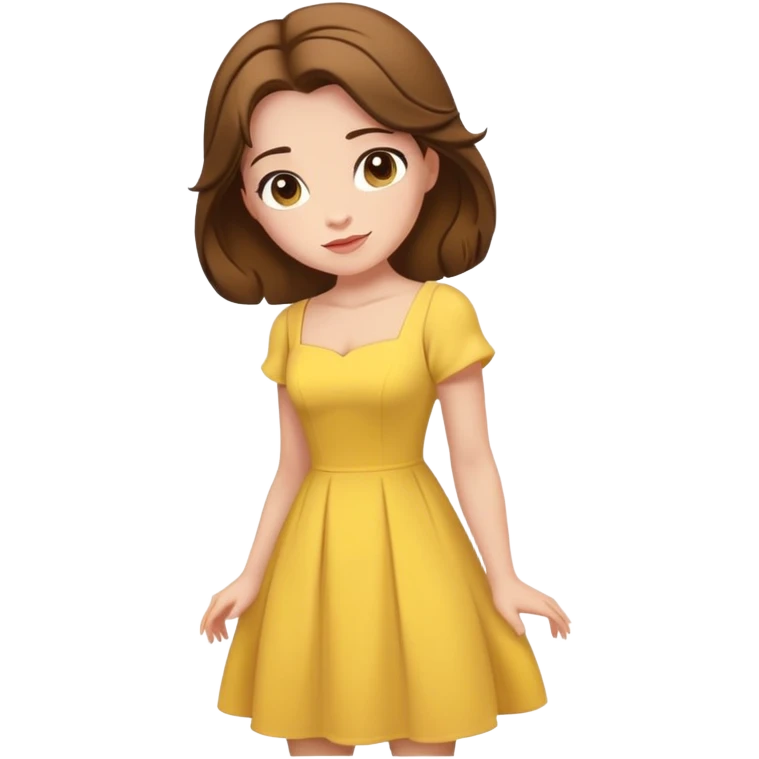 Belle from hips up, yellow dress, brown hair, minimal style, larger size emoji