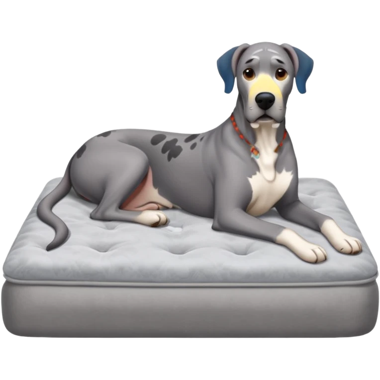 Gray Great Dane on king size mattress emoji