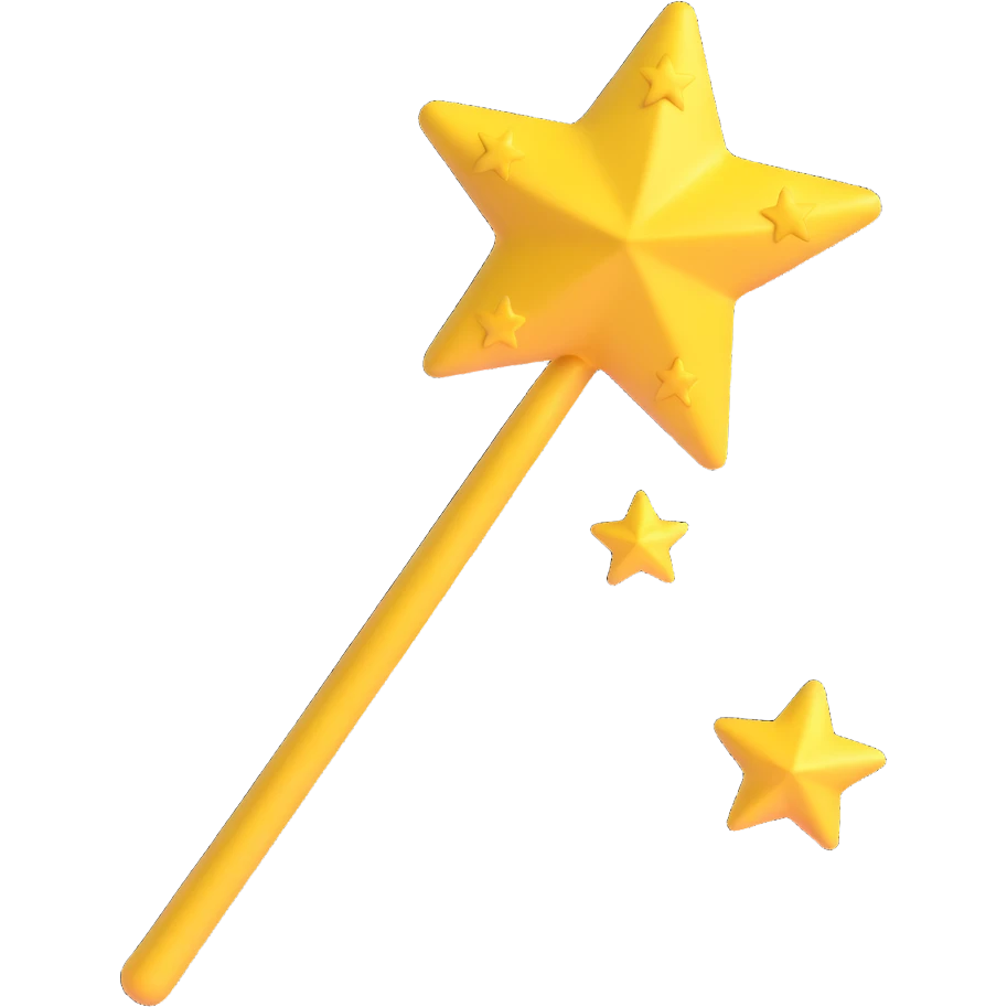 magic wand and yellow stars emoji