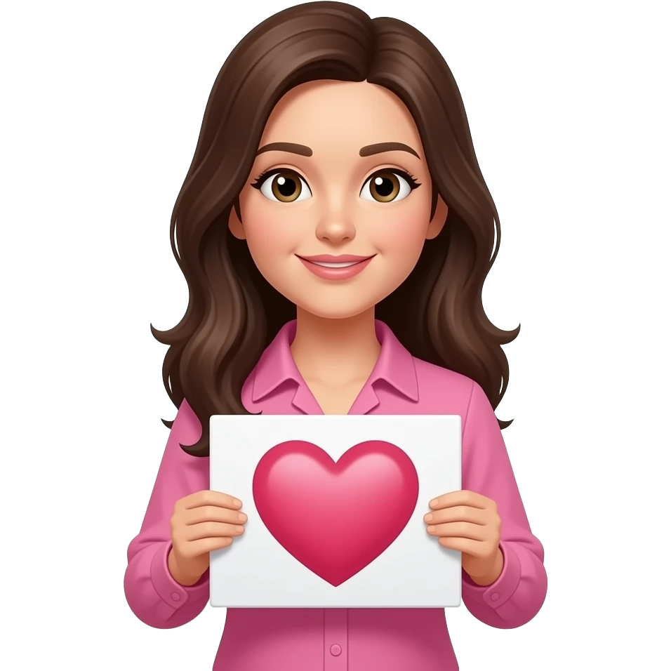 Mujer morena con blusa rosada y un cartel que tenga un corazon emoji