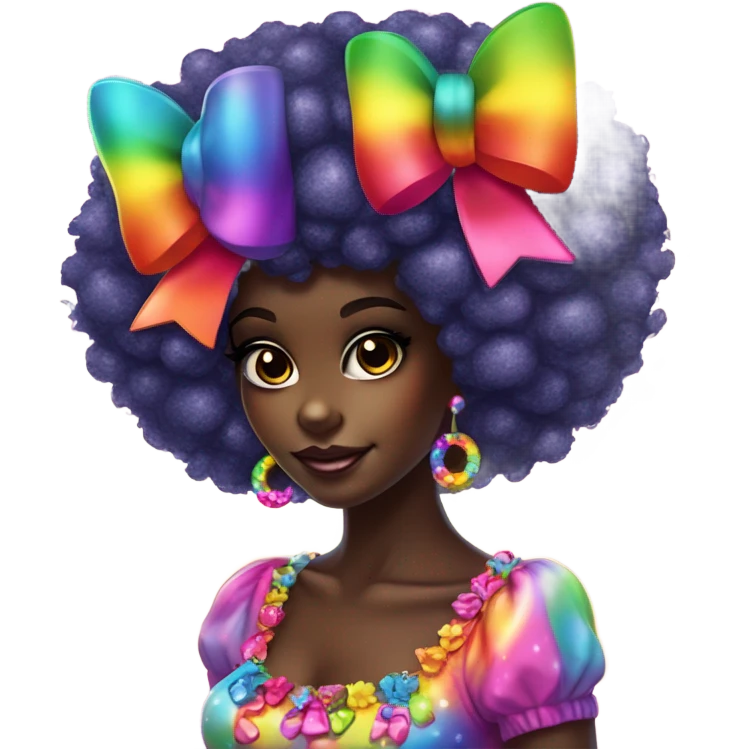 Lisa frank dark skin girl with rainbow bow headband Afro with pearls emoji