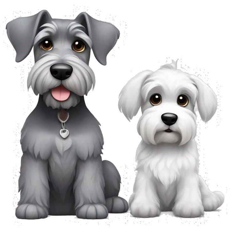 A big gray schnauzer with dark eyes next to a small all white puppy schnauzer emoji