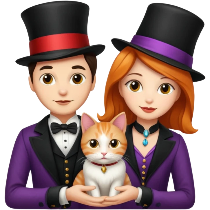 magician couple and their pet cat emoji