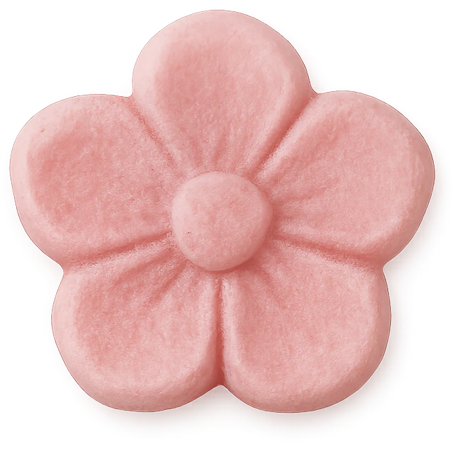 single pink candy shaped like a flower, centered, transparent background, no other elements, variation 2 emoji