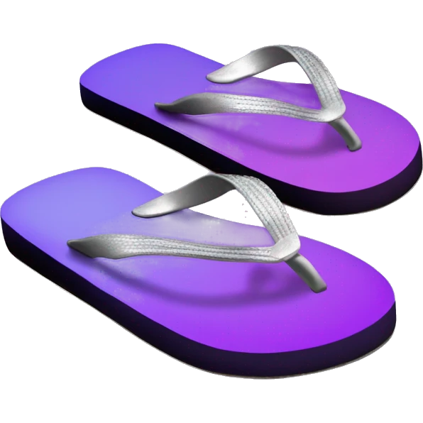 Realistic dark purple to light purple ombre flip flops with metallic silver accents. emoji