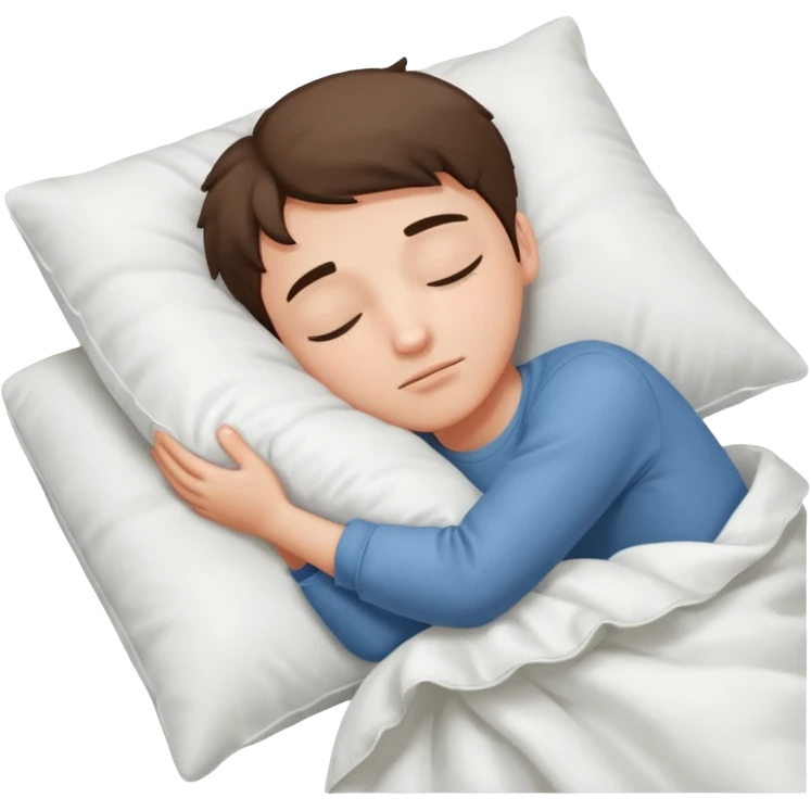 Un garçon qui dort avec oreiller, blanc et couette blanche emoji