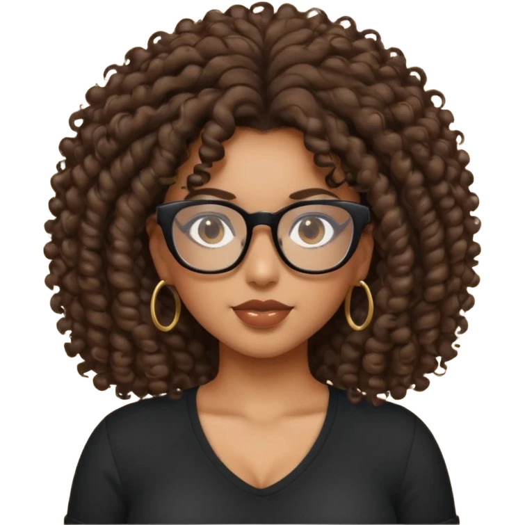 A mixed girl with rectangle glasses, the girl is wearing a black shirt, the girl has brown curly big hair and the girl has big boobs  emoji