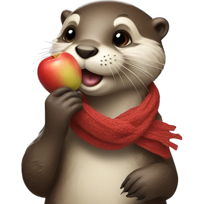 Otter wearing a scarf eating an apple emoji