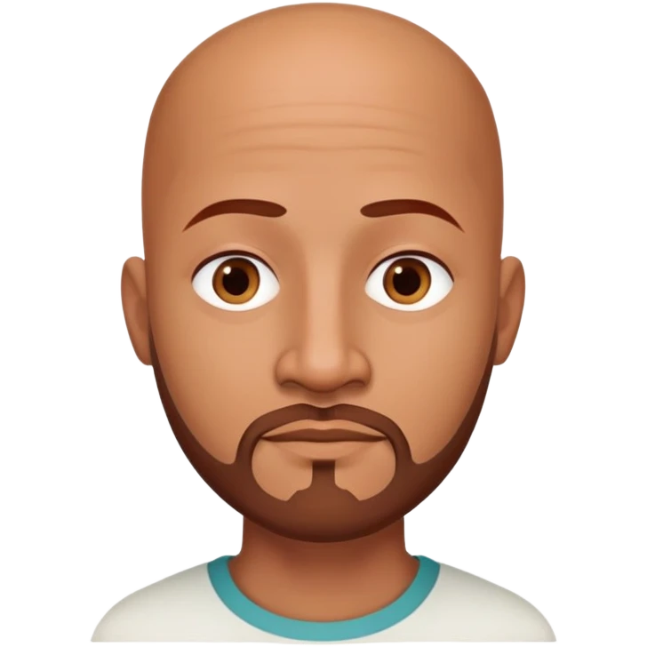 Bald man with oval smooth head, medium-dark reddish skin tone (moreno jambo), indigenous facial features, thin sparse goatee beard on chin, memoji style emoji