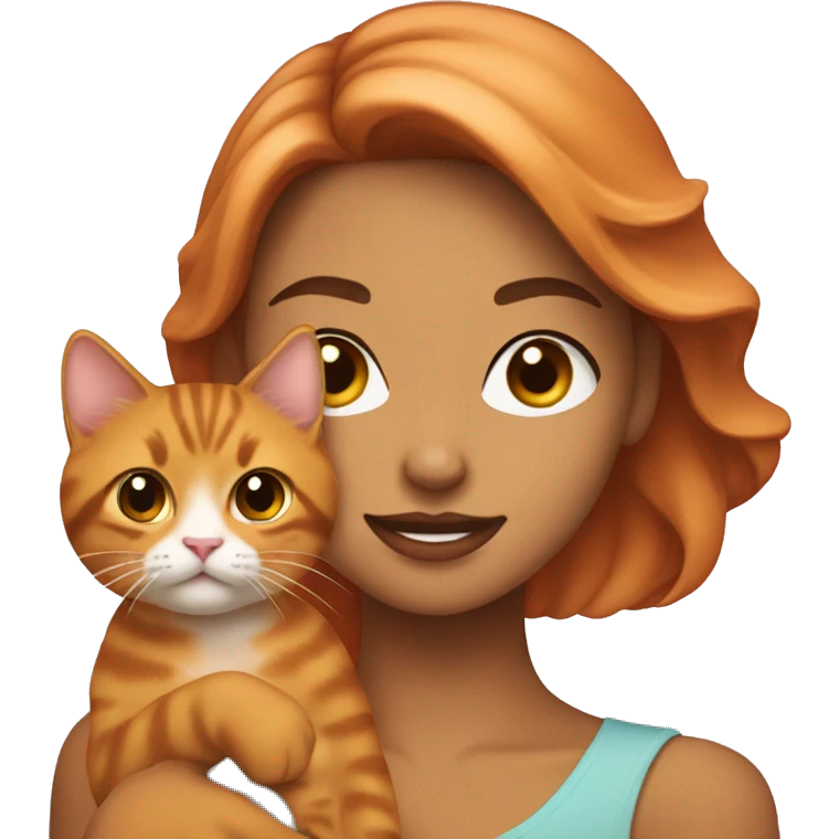 pretty woman holding tabby orange cat emoji