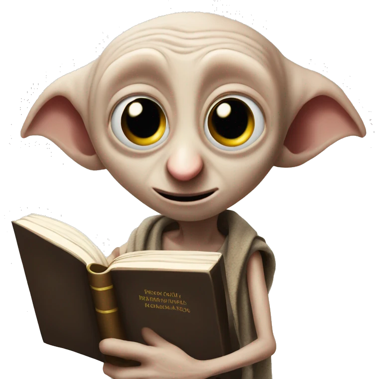 Dobby holds a book in his hand emoji